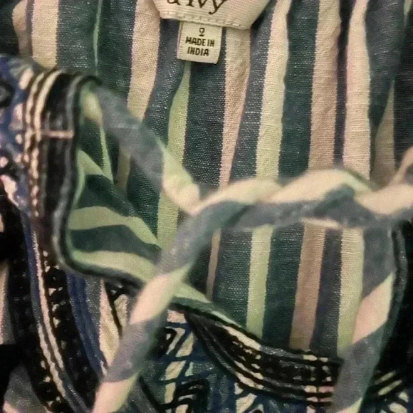 Crown and Ivy size 2 blue and white dress with navy tassels on sleeve and neck - Picture 3 of 4